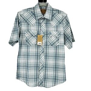 NEW Wrangler Retro Pearl Snap Saw Tooth Western Shirt Small Blue Plaid Landman